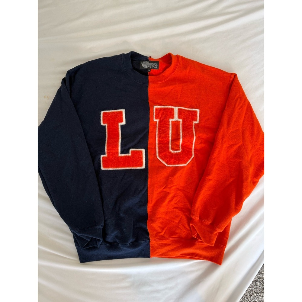 Thorough Threads Mens Custom Split Crewneck Sweatshirt Navy Orange LU Varsity M